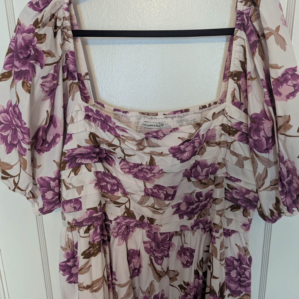 Abercrombie & Fitch Cream Midi Dress with Purple Floral Print - Picture 2 of 6
